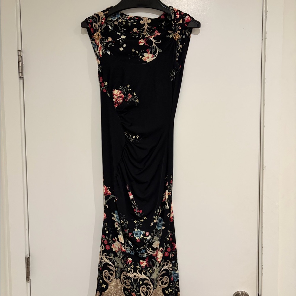 Roberto Cavalli Black Dress with Floral Accents